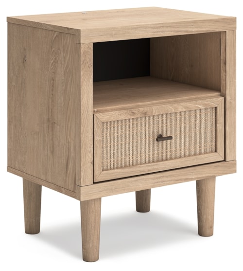 Contemporary 1-Drawer Nightstand with Cane Details and LED Lighting