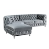 Global Furniture 547 Grey Velvet Sectional with Button-Tufting