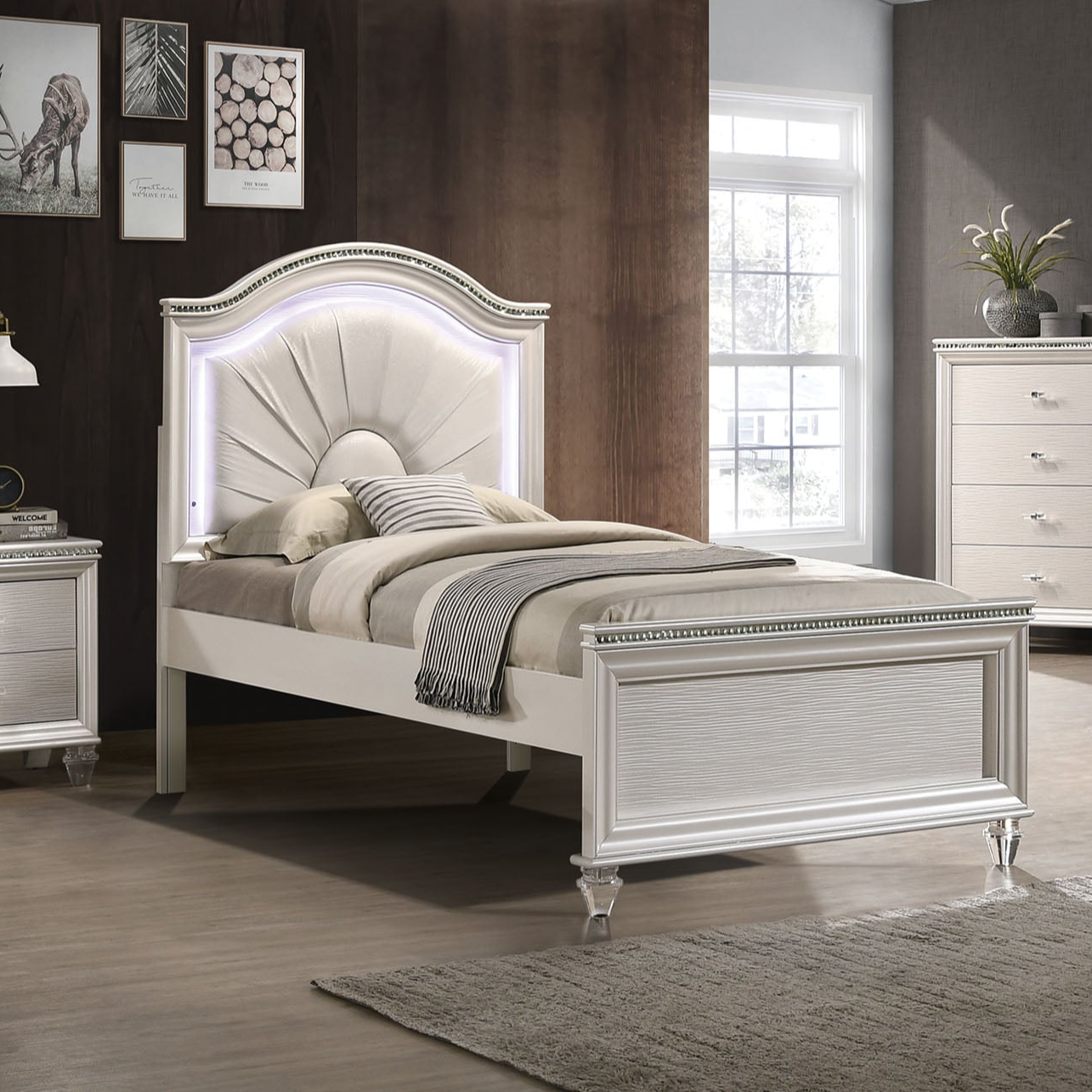 Twin Bed with Upholstered Headboard