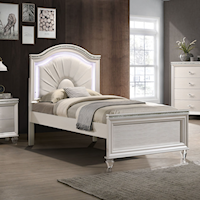 Contemporary Glam Twin Bed with Upholstered Headboard with LEDS
