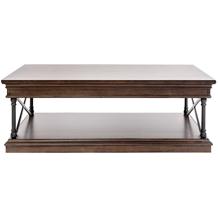 Transitional Metal and Wood Rectangular Cocktail Table