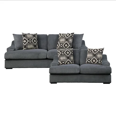 Contemporary 2-Piece Living Room Set with Throw Pillows