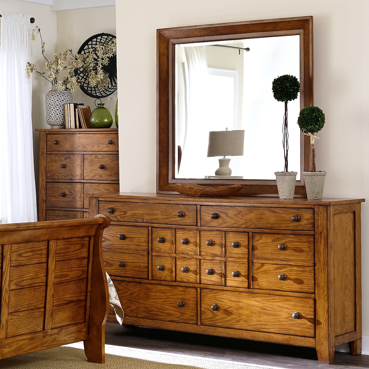 Liberty Furniture Grandpa's Cabin 7-Drawer Dresser and Mirror Set