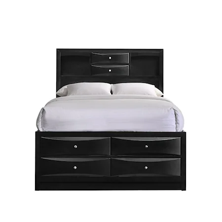 Transitional Queen Storage Bed with Drawers and Open Shelving