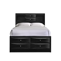 Transitional King Storage Bed with Drawers and Open Shelving