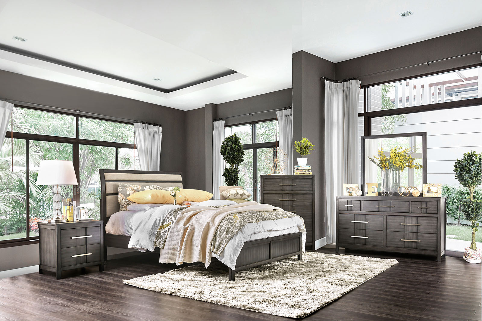 Berenice CM7580GYQ4PC Transitional 4Piece Queen Bedroom Set