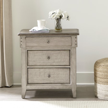Relaxed Vintage 3-Drawer Nightstand with Charging Station