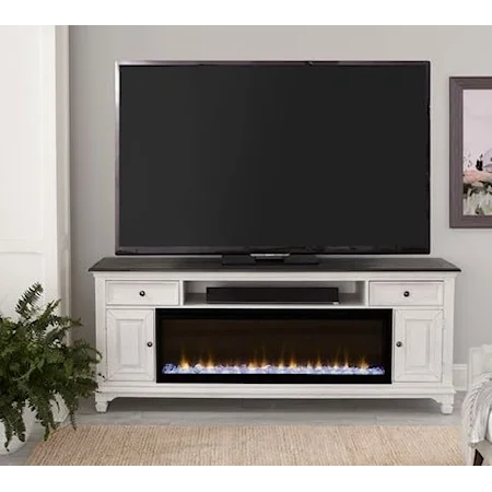 Rustic 80 Inch Console with Fire and Wire Management 