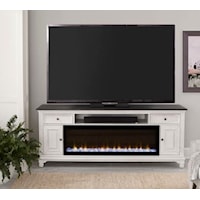 Rustic 80 Inch Console with Built In Firebox and Wire Management