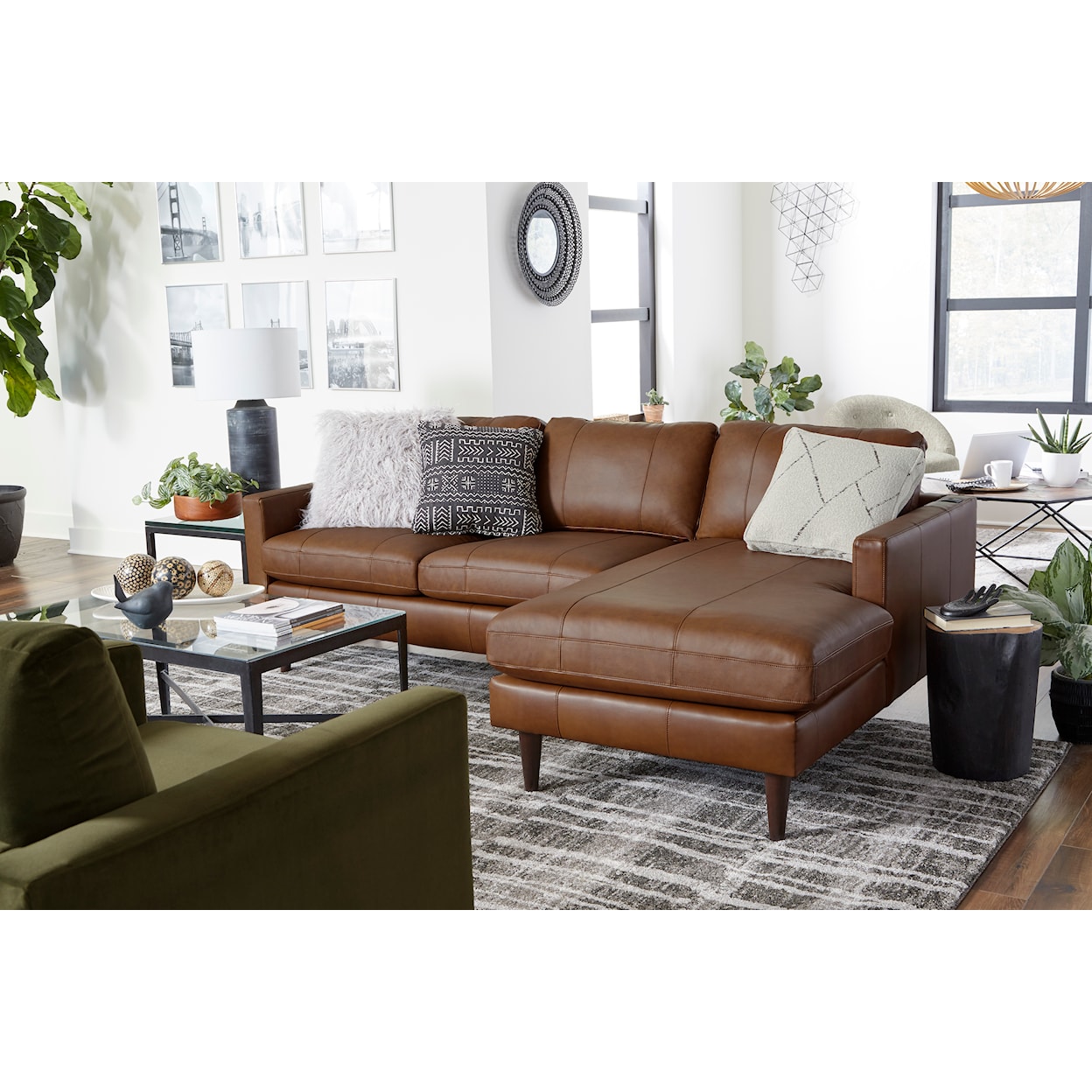 Bravo Furniture Trafton Leather Chaise Sofa w/ USB Port & Wood Feet