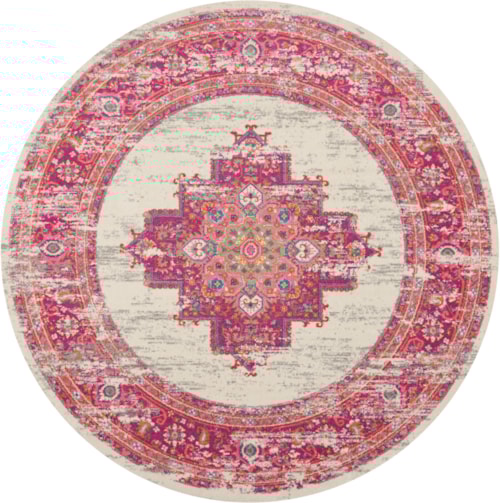 8'  Ivory/Fuchsia Round Rug