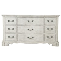 Rustic Farmhouse 9-Drawer Dresser in Whitewashed Cotton Finish