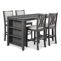 Transitional 5-Piece Counter Height Dining Set with 60" Table