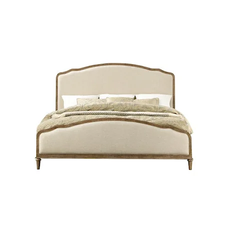 Relaxed Vintage Queen Arched Panel Bed with Upholstery