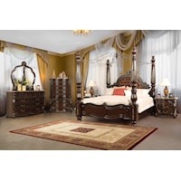 Traditional California King Canopy Bed with Upholstered Headboard