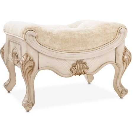 Traditional Upholstered Vanity Bench with Pave Crystal Tufting