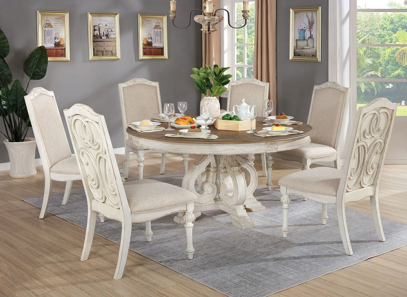 7 piece round dining set farmhouse