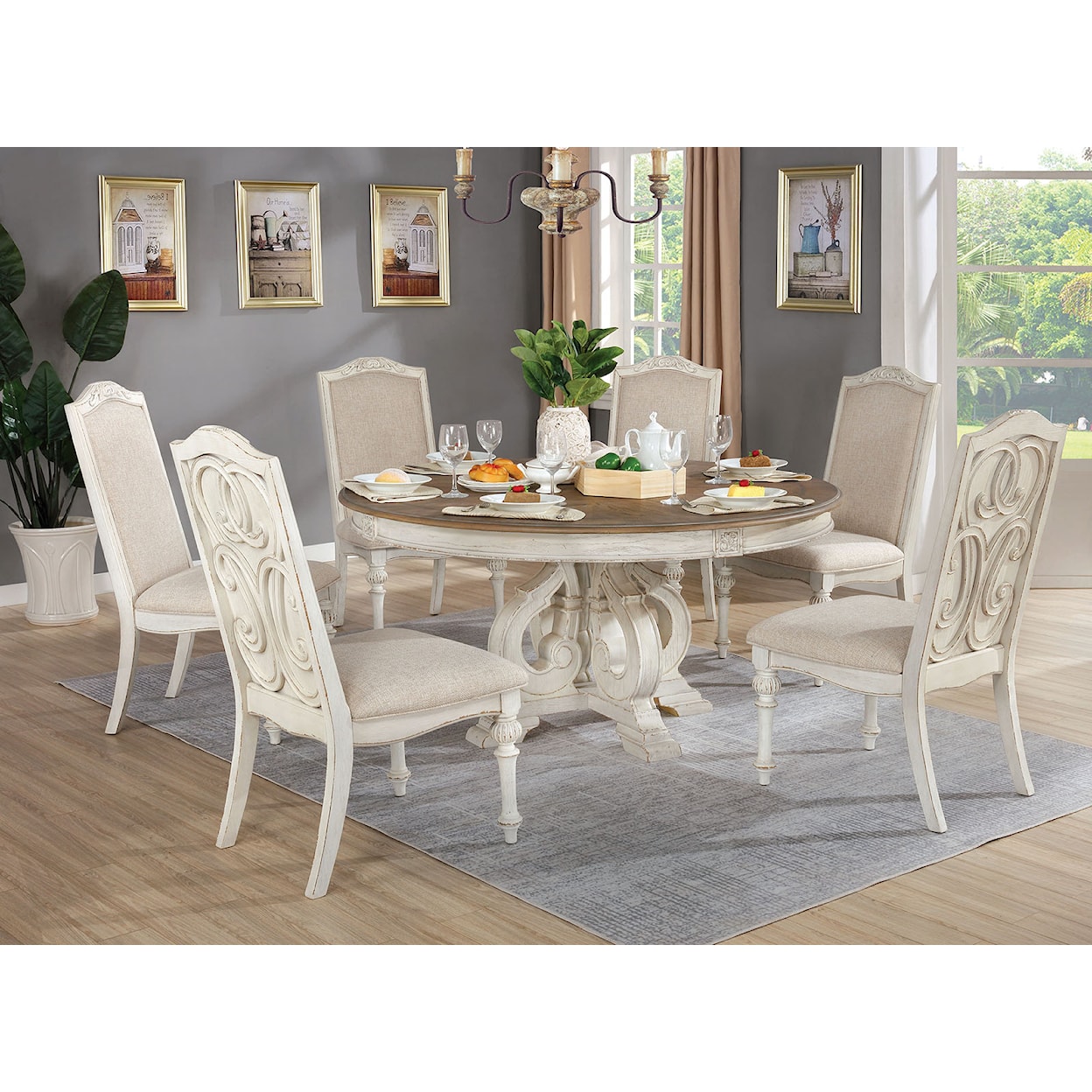 Furniture of America Arcadia 7-Piece Round Dining Set