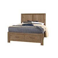 Transitional Rustic King Panel Storage Bed