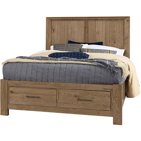 Transitional Rustic Queen Panel Storage Bed