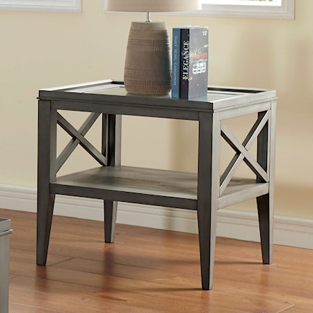 Transitional End Table with Glass Top