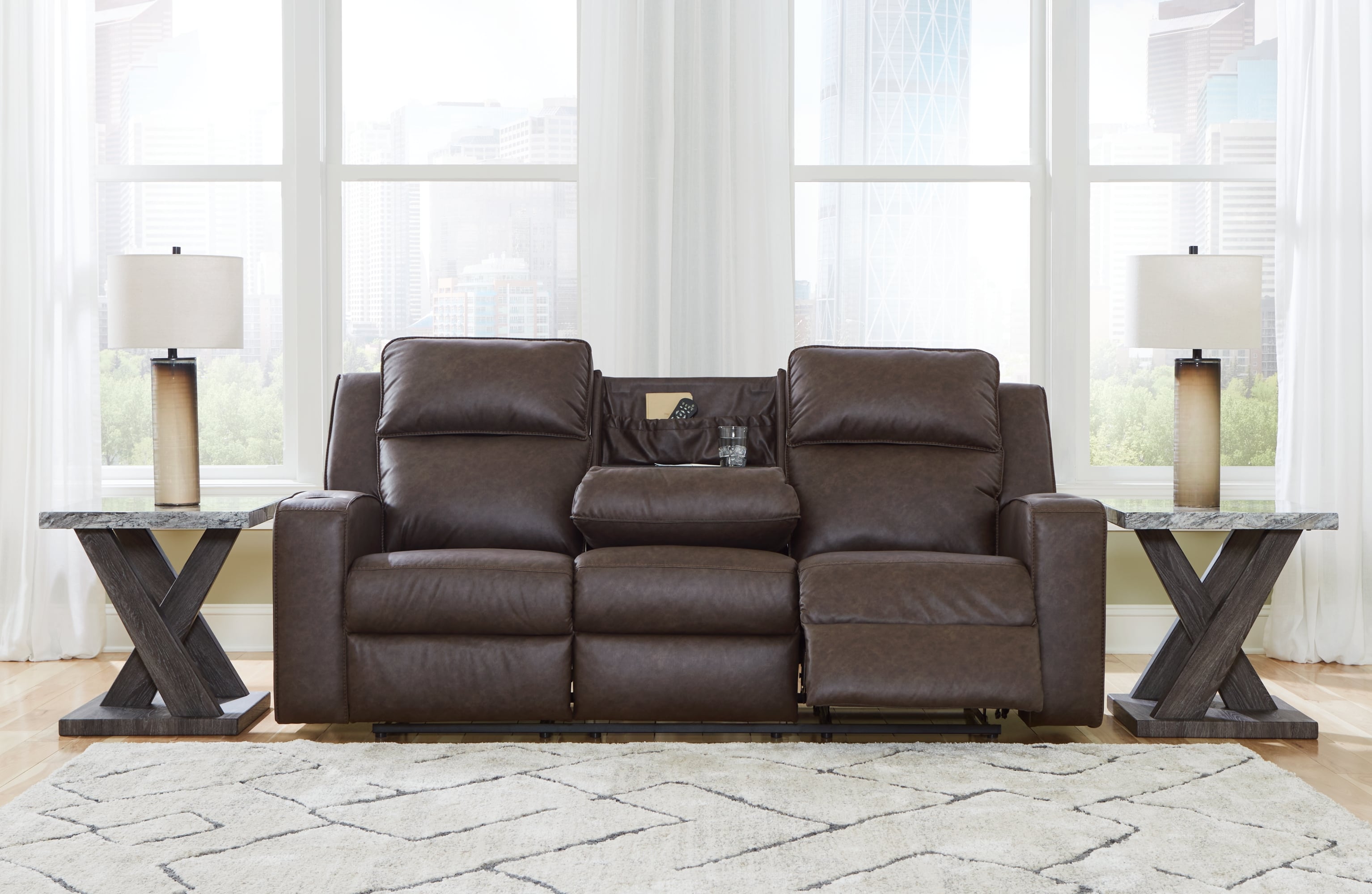 Belfort Select Aden 805819452 Faux Leather Reclining Sofa with Drop