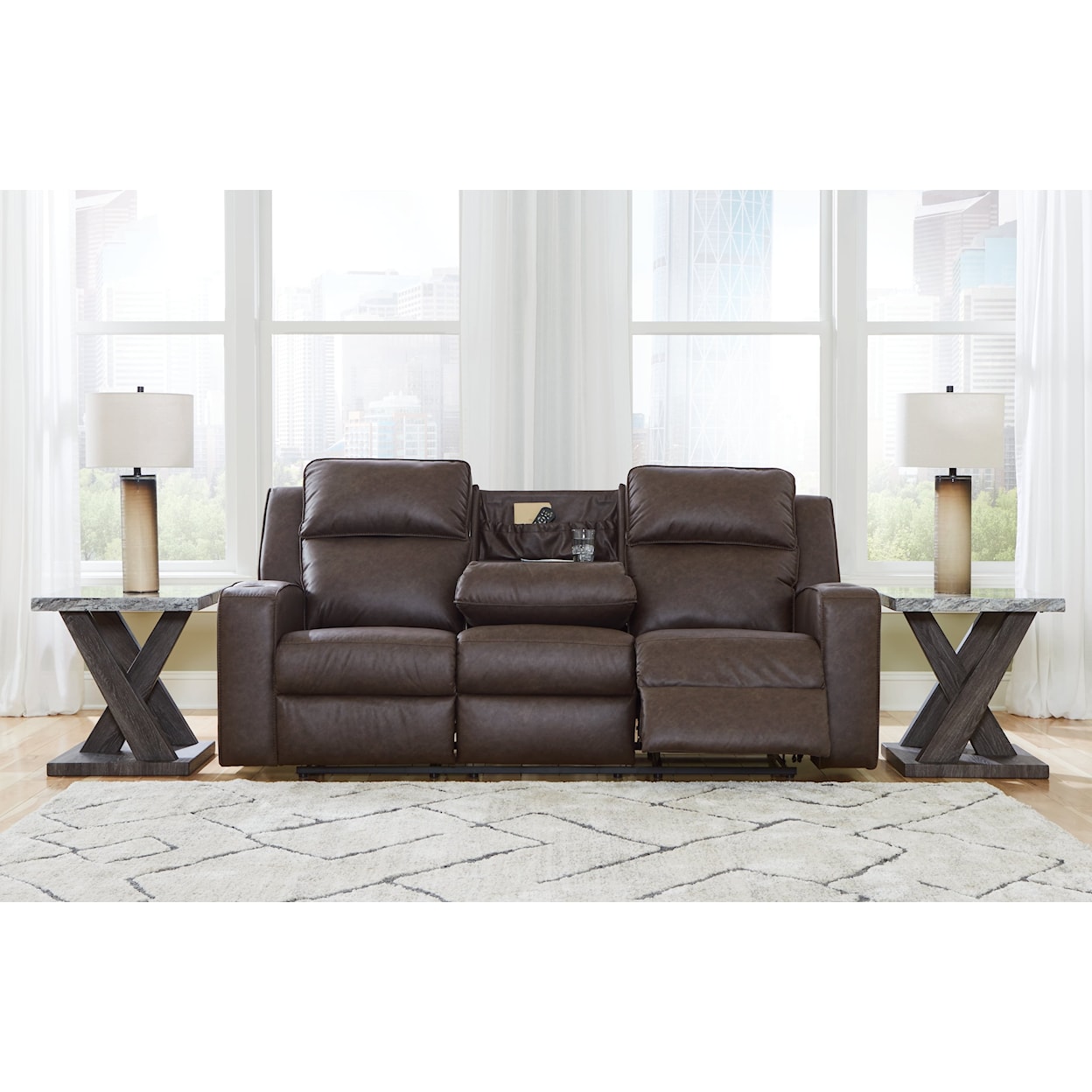 Signature Design by Ashley Lavenhorne Reclining Sofa w/Drop Down Table