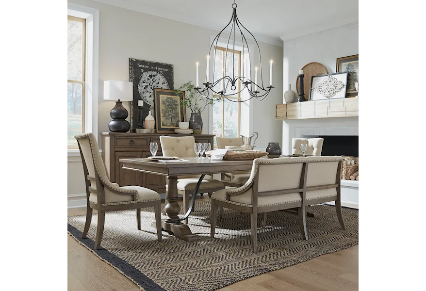 Americana Farmhouse Six-Piece Trestle Dining Set by Liberty Furniture at Dream Home Interiors