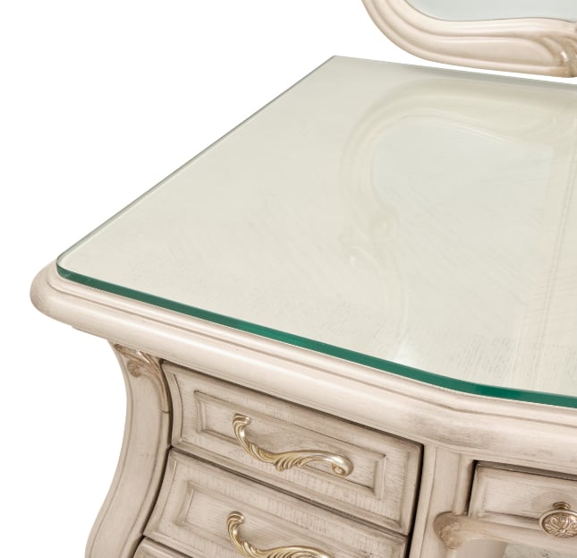 Michael Amini Platine de Royale 7-Drawer Vanity Desk and Mirror