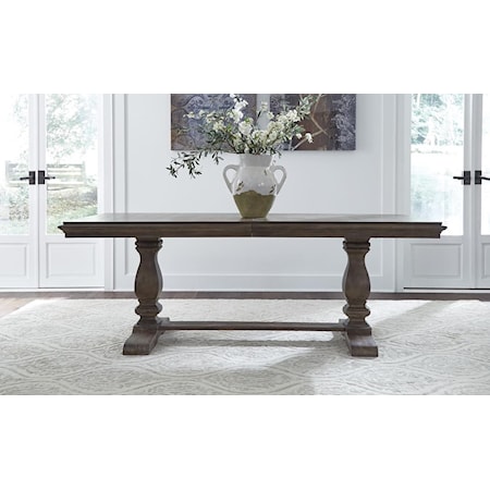 Relaxed Vintage Trestle Dining Table with Removable Leaf