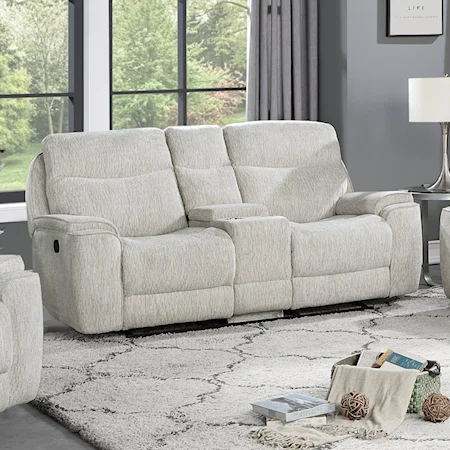 Transitional White Reclining Console Loveseat with Powered Footrest
