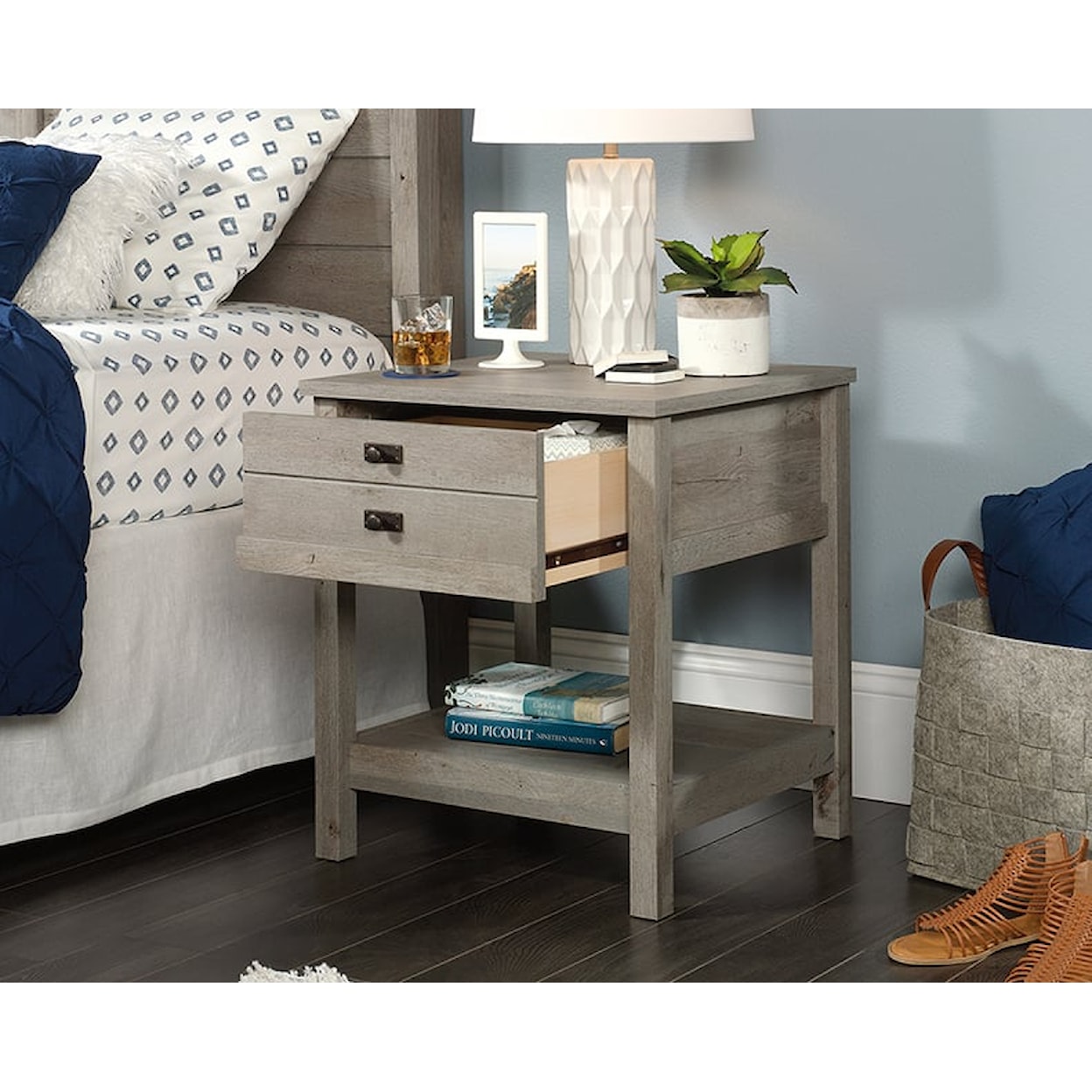 Sauder Cottage Road Nightstand with Lower Storage Shelf