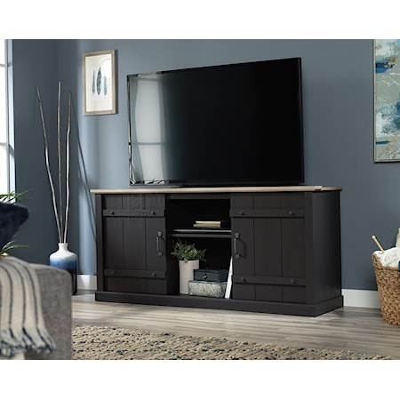 Farmhouse TV Stand Credenza with Sliding Doors