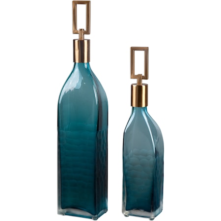 Annabella Teal Glass Bottles, S/2