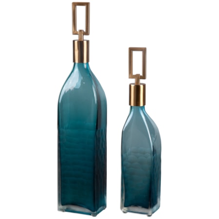 Annabella Teal Glass Bottles, S/2