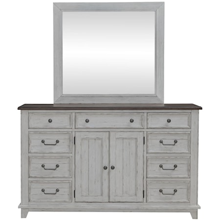 Farmhouse 9-Drawer Dresser and Mirror Set