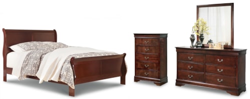 4pc Queen Sleigh Bed, Dresser, Mirror and Chest