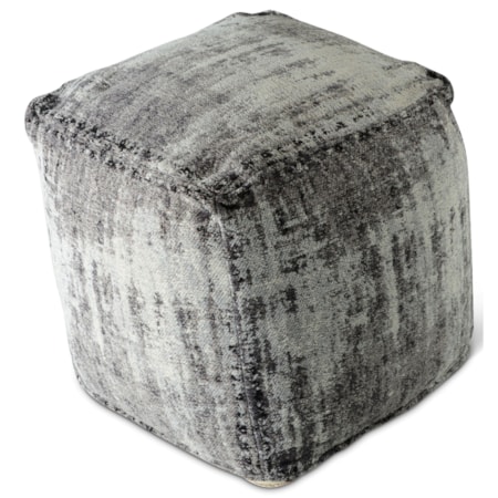 ZELL GREY WHITE HANDWOVEN POUF |