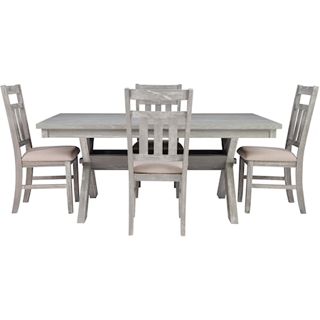 Rustic 5-Piece Trestle Dining Set with 4 Side Chairs