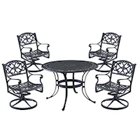 Traditional 5 Piece Outdoor Dining Set with Cast Aluminum Frame