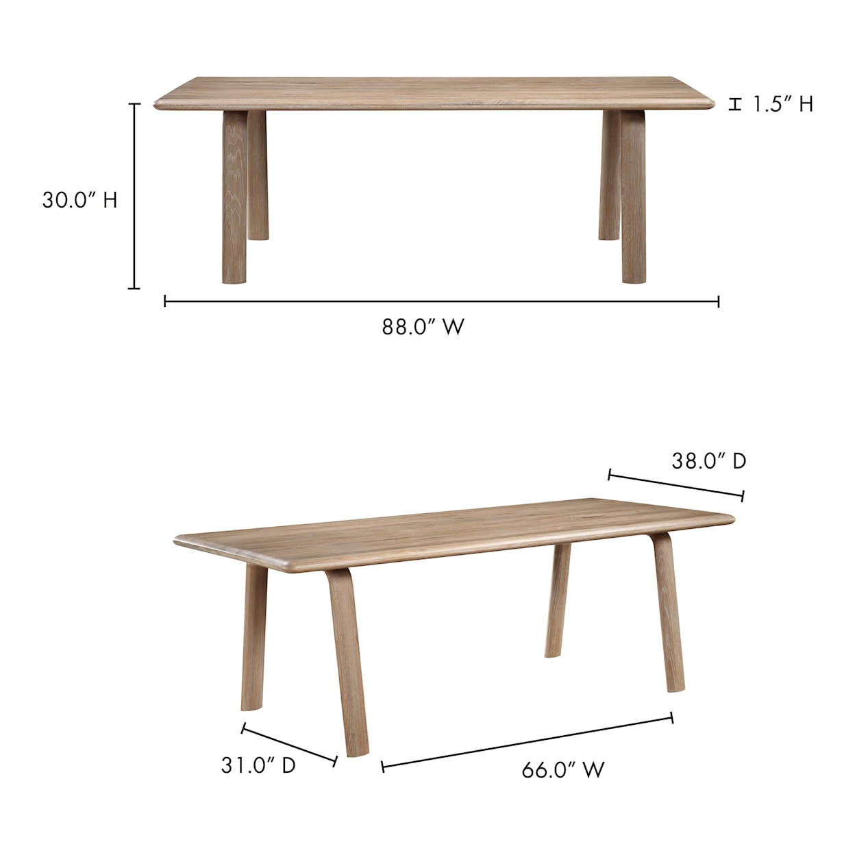 Moe's Home Collection Malibu Malibu Dining Table White Oak