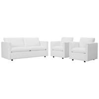 Activate Contemporary 3-Piece Upholstered Living Room Set - White
