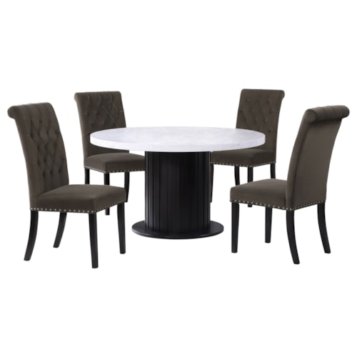 Sherry 5-Piece Round Marble Top Dining Table Set Brown