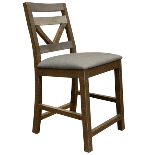 Rustic Counter Height Barstool with Upholstered Seat