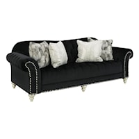 Black Fabric Sofa with Tufting and Nailhead Trim