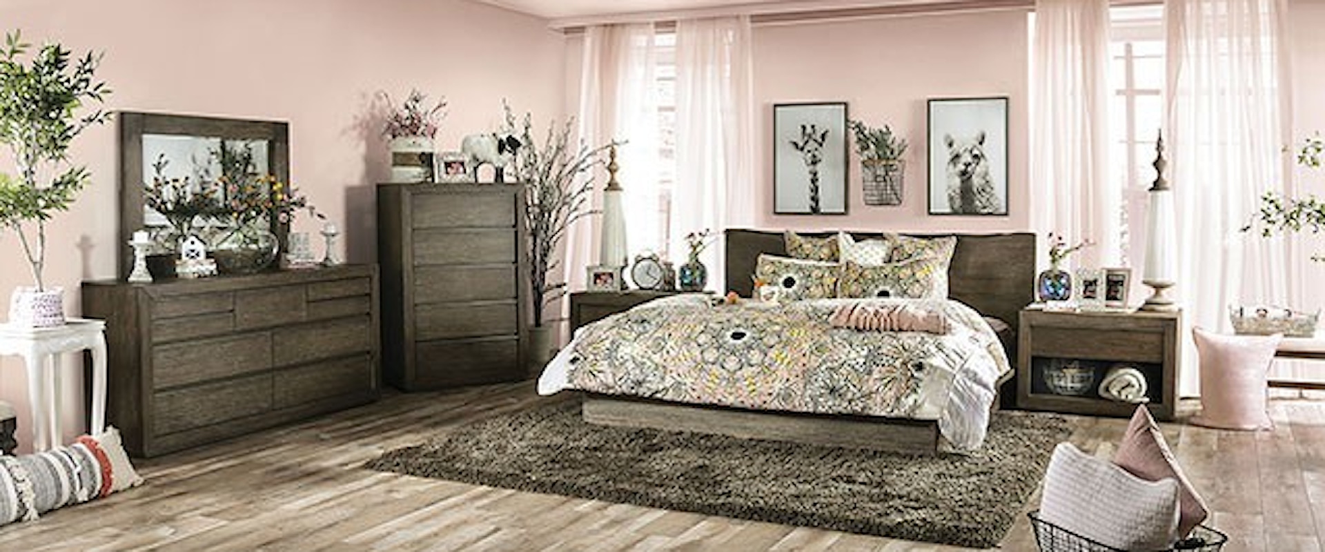 Transitional 6-Piece California King Bedroom Set with Two Nightstands