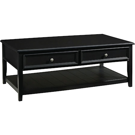 Black Coffee Table with 2 Drawers and 1 Shelf