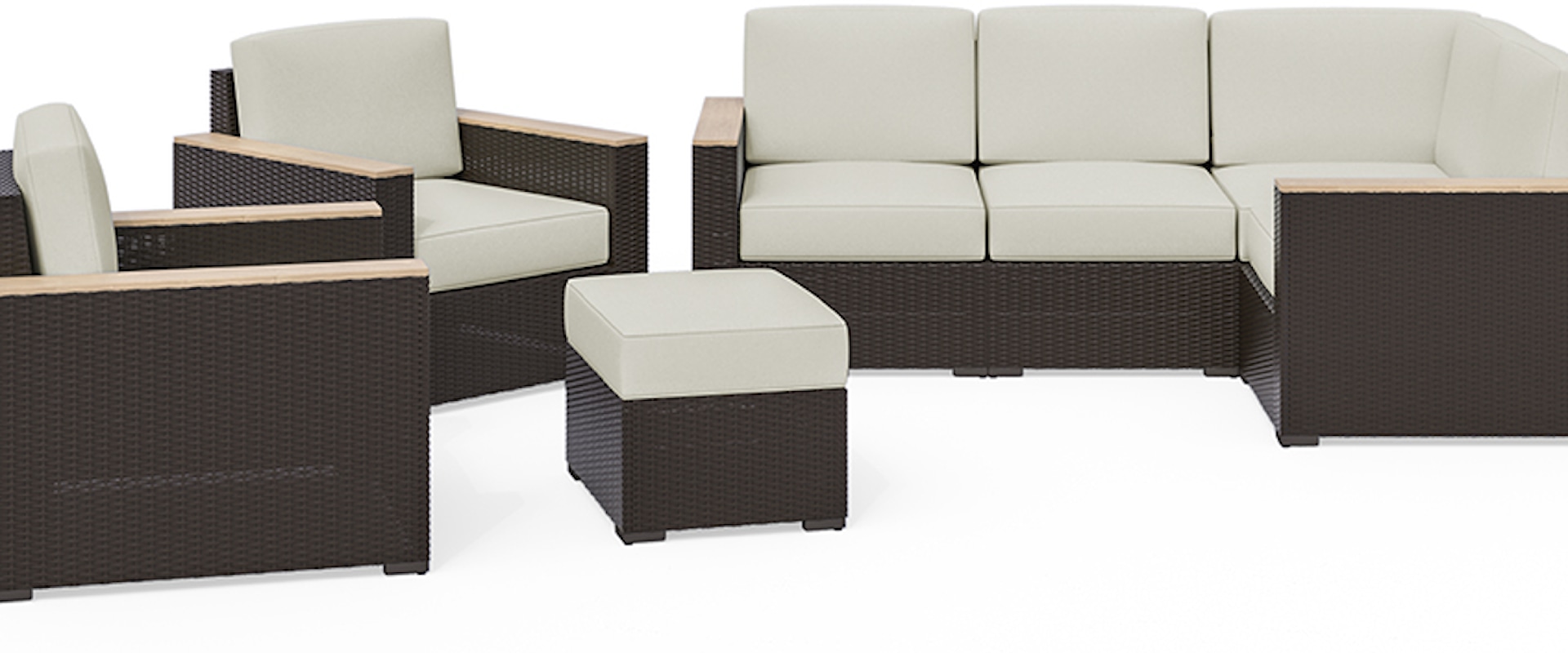 Contemporary Outdoor 4-Seat Sectional, Arm Chair Pair and Ottoman Set