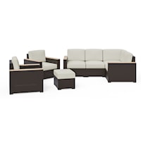 Contemporary Outdoor 4-Seat Sectional, Arm Chair Pair and Ottoman Set