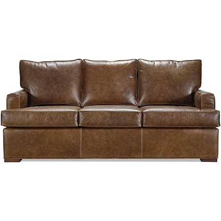 Casual Leather Sofa with Track Arms and Block Feet